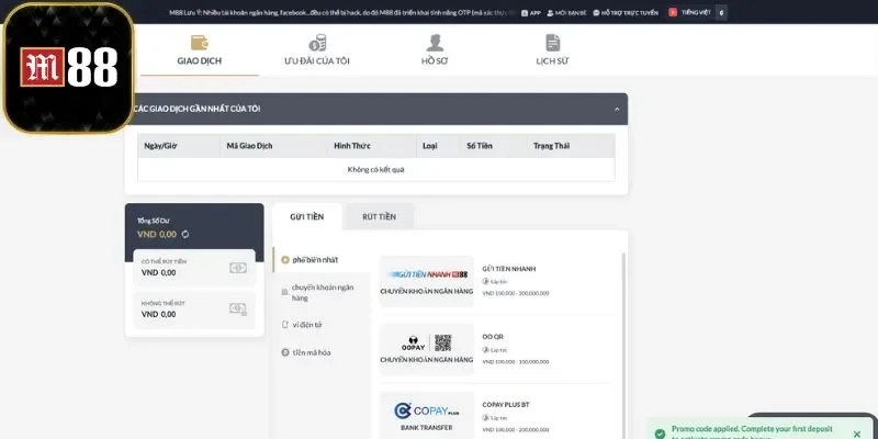 Nạp Tiền M88 - Giao Dịch Nhanh Chóng Chính Xác 2025 1 Phương thức thanh toán bằng ngân hàng
